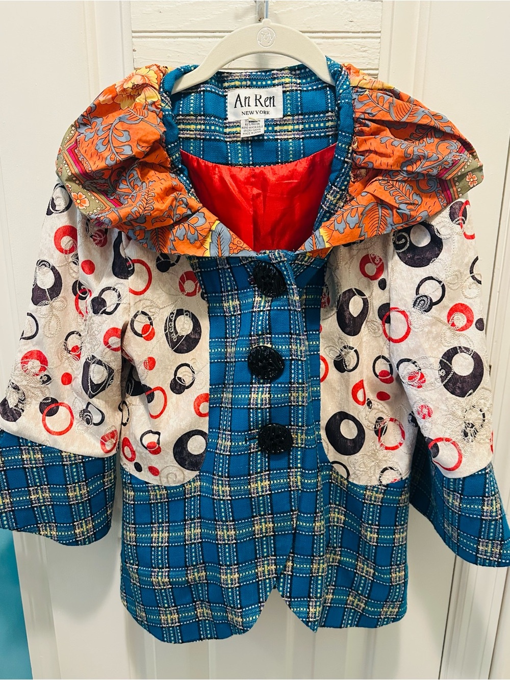 An Ren designer Multicolor Plaid & Print jacket - Blue/Orange/White